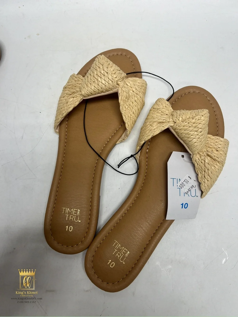 Time and Tru Tan Slide Sandals with Braided Knot Strap